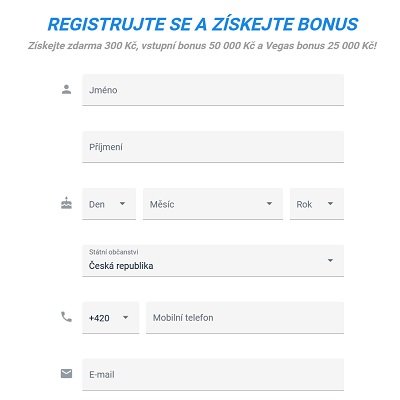 Registrační formulář u Tipsportu