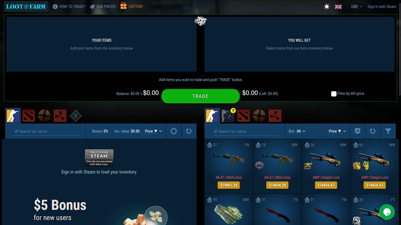 Online tržiště se skiny LOOT.Farm