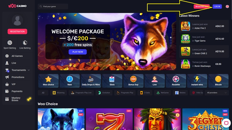 Woocasino login