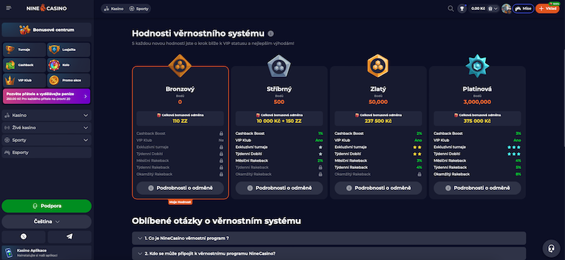 Věrnostní program platformy NineCasino