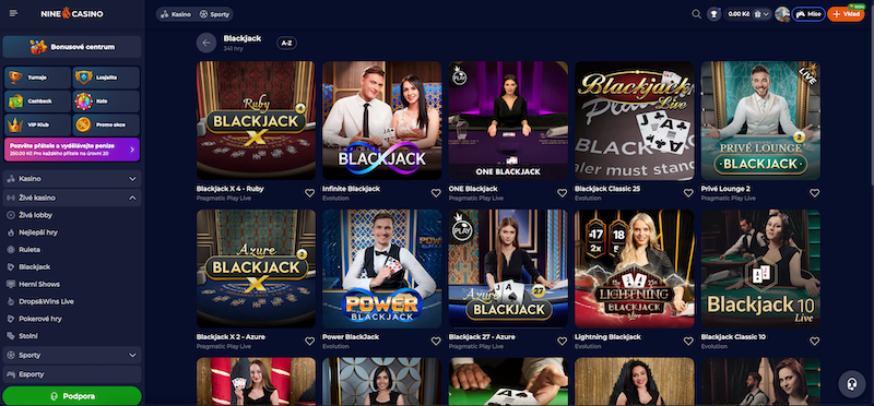 Blackjack v online casinu NineCasino