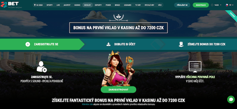 Bonus k prvnímu vkladu v casinu 22BET