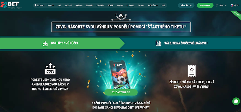 Promoakce Šťastný tiket v sázkové kanceláři 22BET