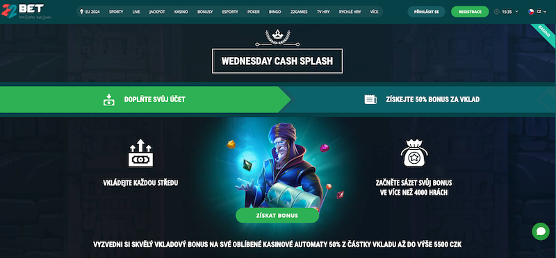 Středeční Cash Splash je jedním z mnoha bonusů online casina 22BET 