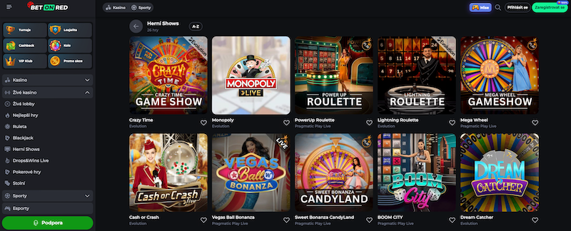 Game Shows at BetOnRed online casino