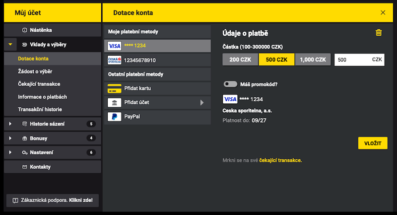 Fortuna offers several payment methods for deposits