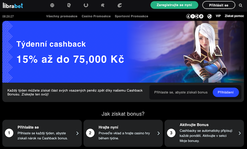 Týdenní cashback v online casinu LibraBet