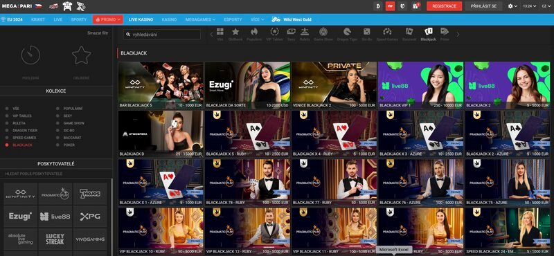 Blackjack v online casinu Megapari