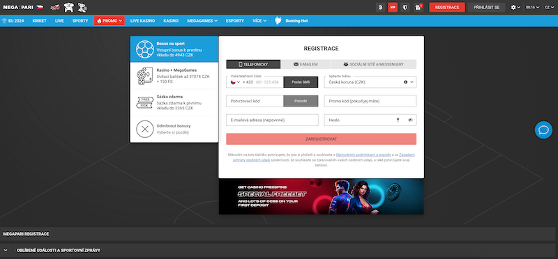 Registrace na platformě Megapari