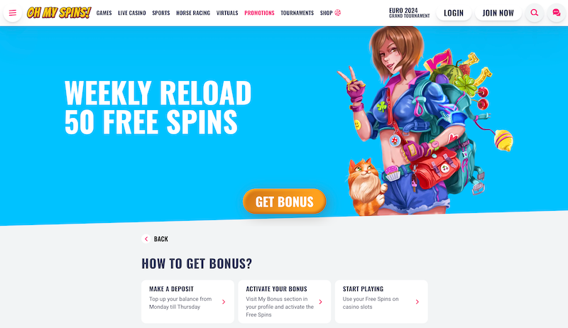 Free spins in Oh My Spins casino