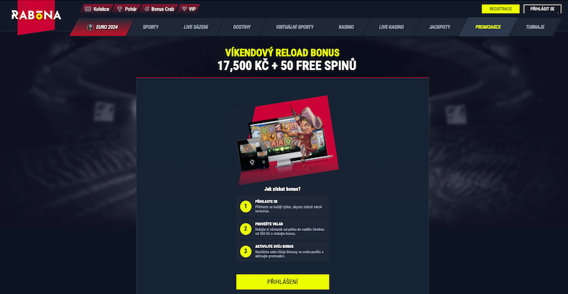 Víkendový reload bonus v online casinu Rabona