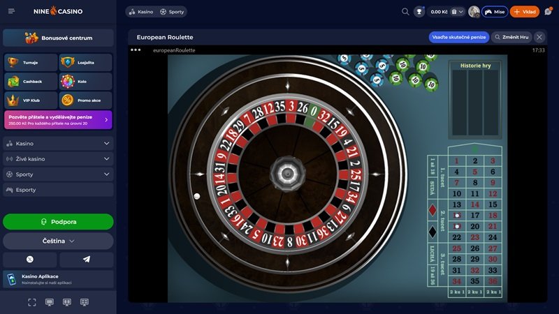 Ruleta v casinu NineCasino