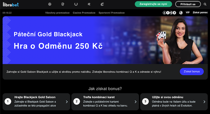 Promoakce Páteční Gold Blackjack v casinu LibraBet