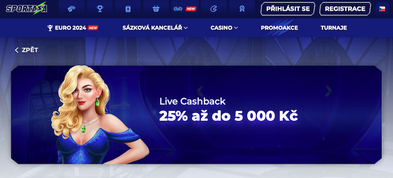 Live cashback v online casinu Sportaza