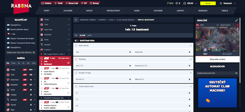 Sázení na esport v sázkové kanceláři Rabona