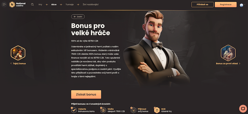 Bonus pro velké hráče 18 750 Kč v casinu National Casino