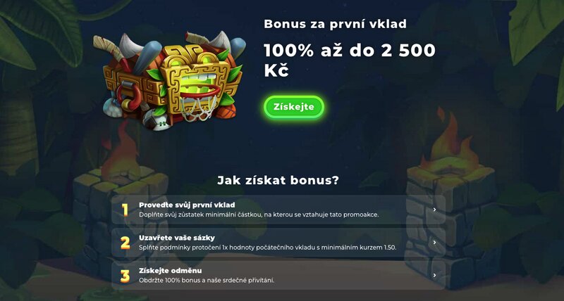 Bonus k prvnímu vkladu 2 500 Kč v sázkové kanceláři Wazamba