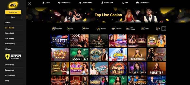 ZetCasino live casino