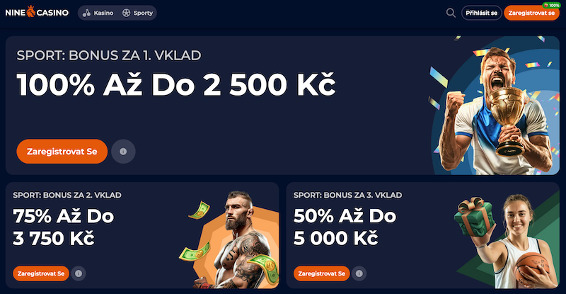 Vstupní bonus v sázkové kanceláři NineCasino 