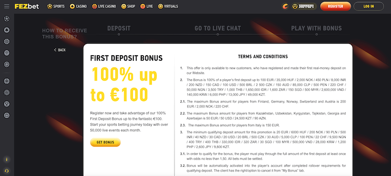 FEZbet – Bonus k prnvímu vkladu 100 €