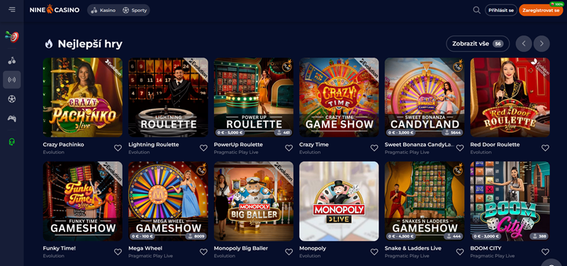 NineCasino nejlepší hry v live casinu