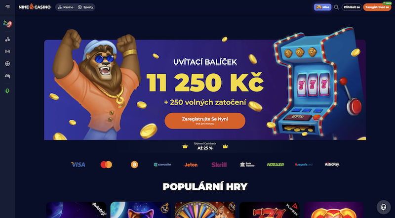 NineCasino uvitaci balicek bonus 11 250 czk