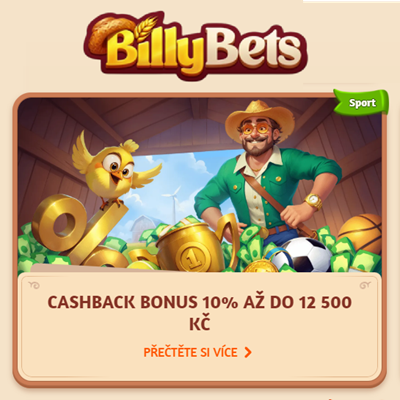 Promoakce v sázkové kanceláři BillyBets: Cashback bonus až 12 500 Kč