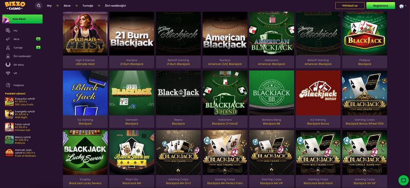 Blackjack v casinu Bizzo Casino