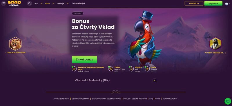 Bonus ke čtvrtému vkladu v casinu Bizzo Casino